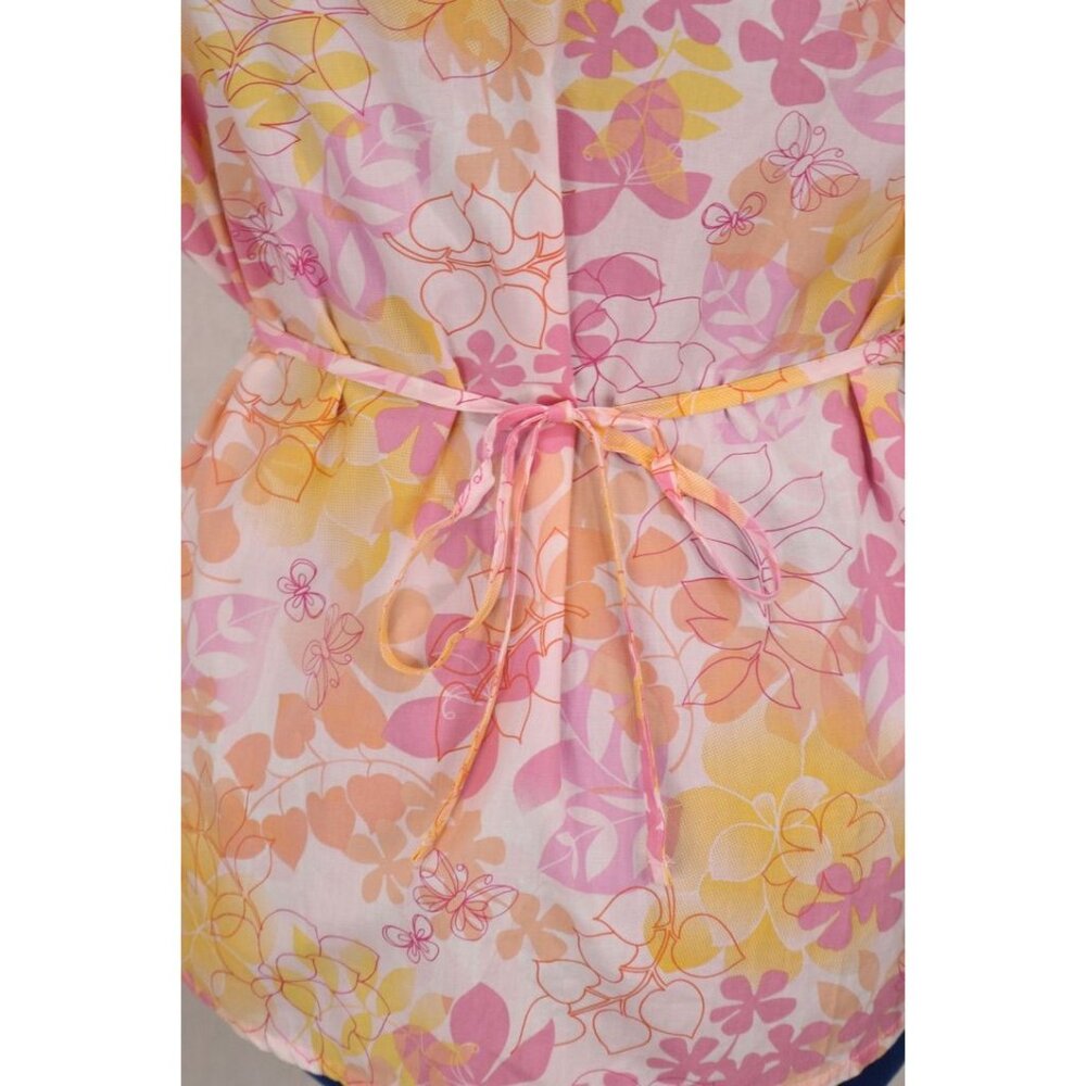 Landau Women's XL Medical Uniform Scrub Top Pink Orange Floral Tie Back VTG - Picture 7 of 12